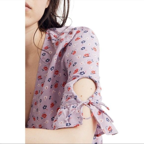 NWT Madewell purple tie wrap top in prairie posies 2 - Picture 5 of 9